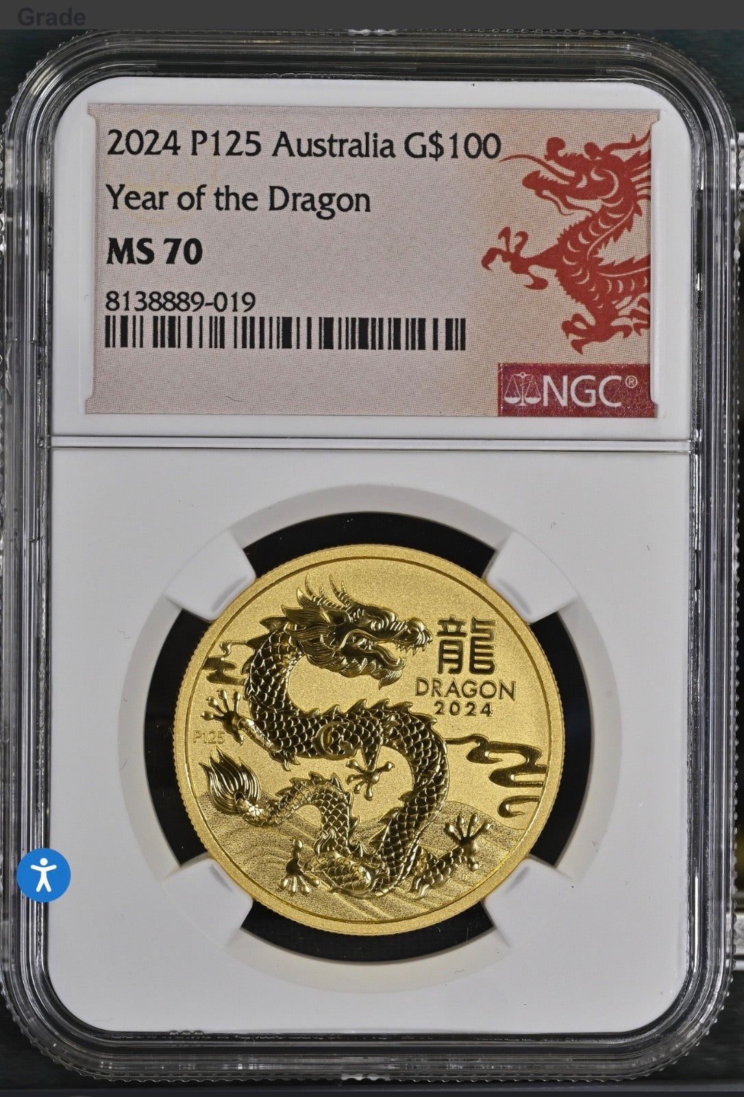 🇦🇺 2024 Australia 1 oz Gold Lunar Dragon $100 NGC MS70 | Perth Mint | POP 42 |