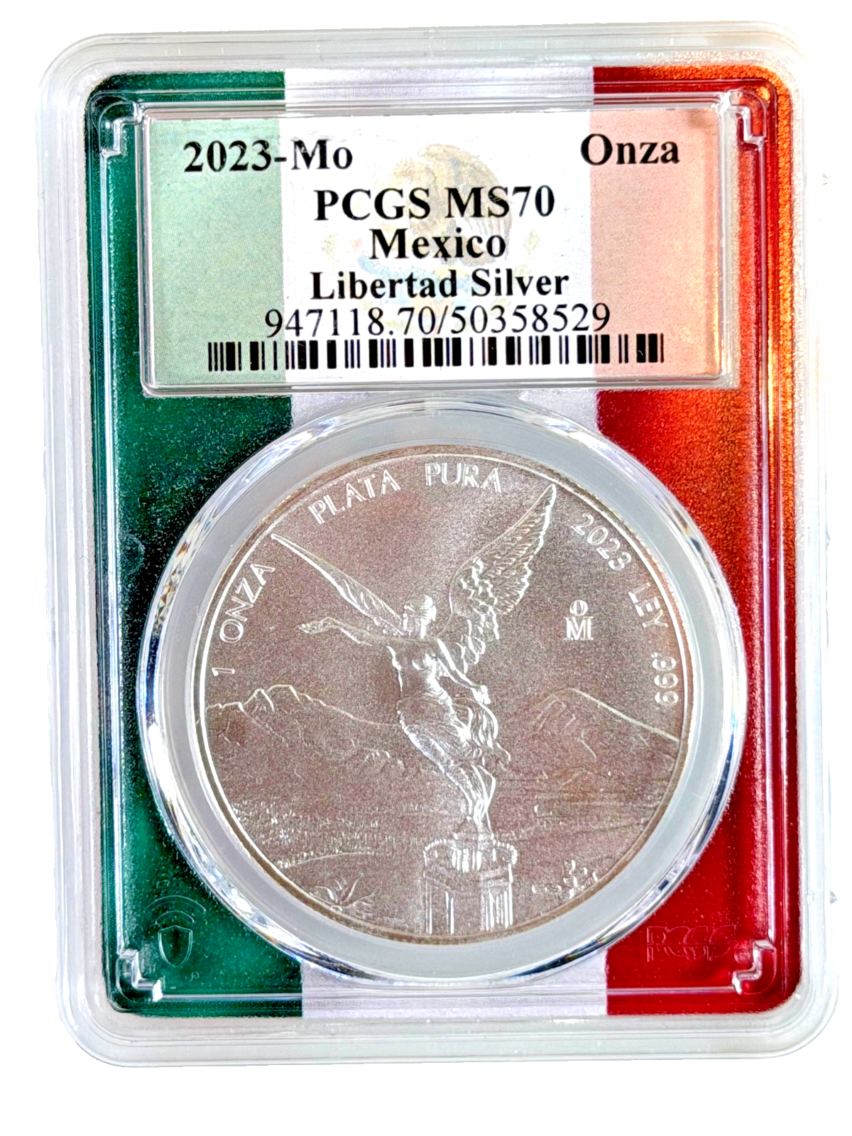 🇲🇽 2023-Mo Mexico 1 oz Silver Libertad PCGS MS70 – Flag Picture Frame Label