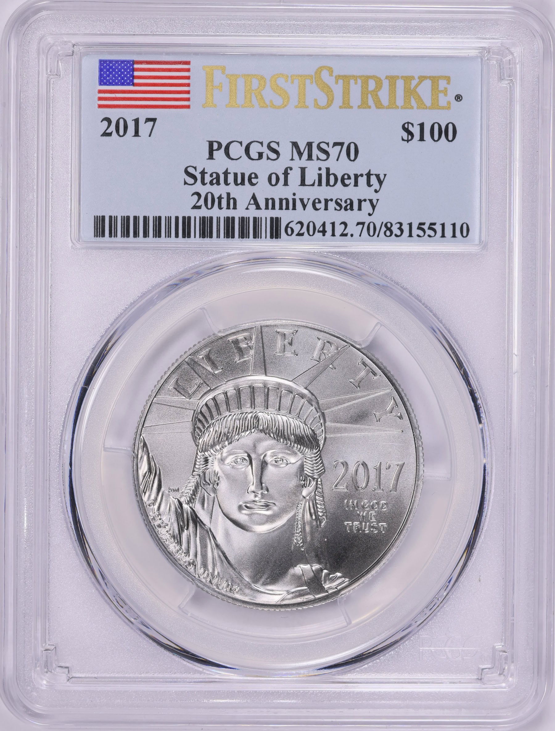 2017 $100 One-Ounce Platinum American Eagle First Strike 20th Anniversary PCGS MS-70