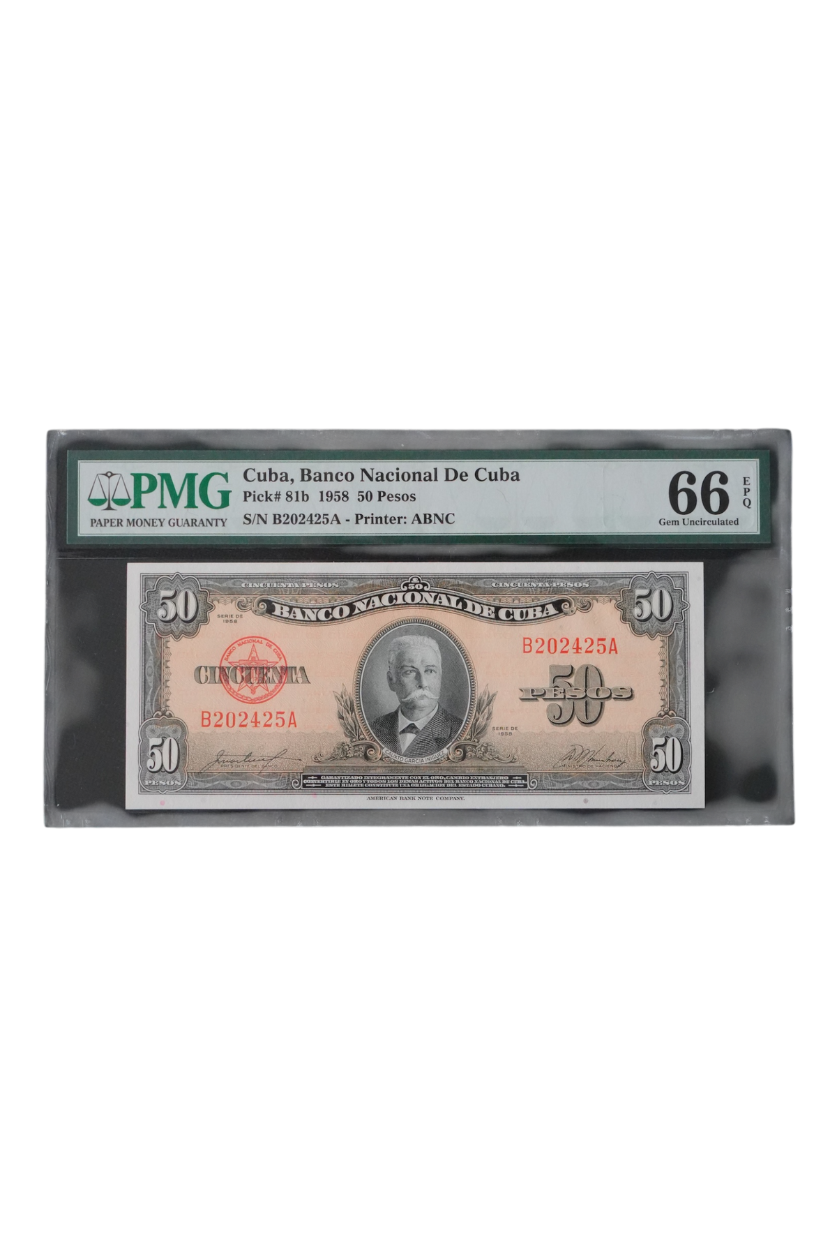 1958 Cuba Banknote 50 Pesos PMG 66 EPQ