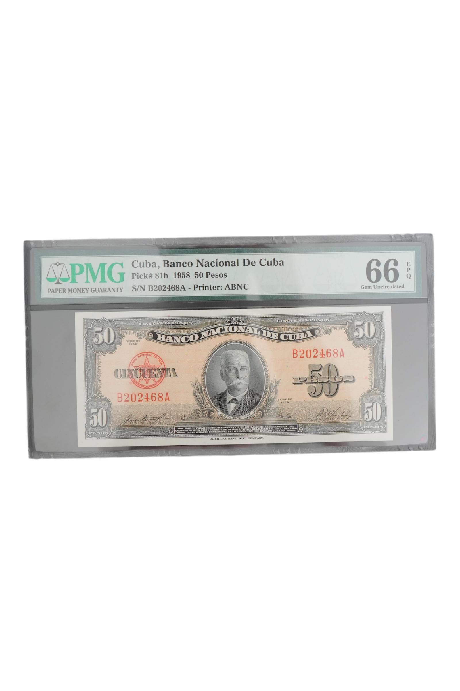 1958 Cuba Banknote 50 Pesos PMG 66 EPQ