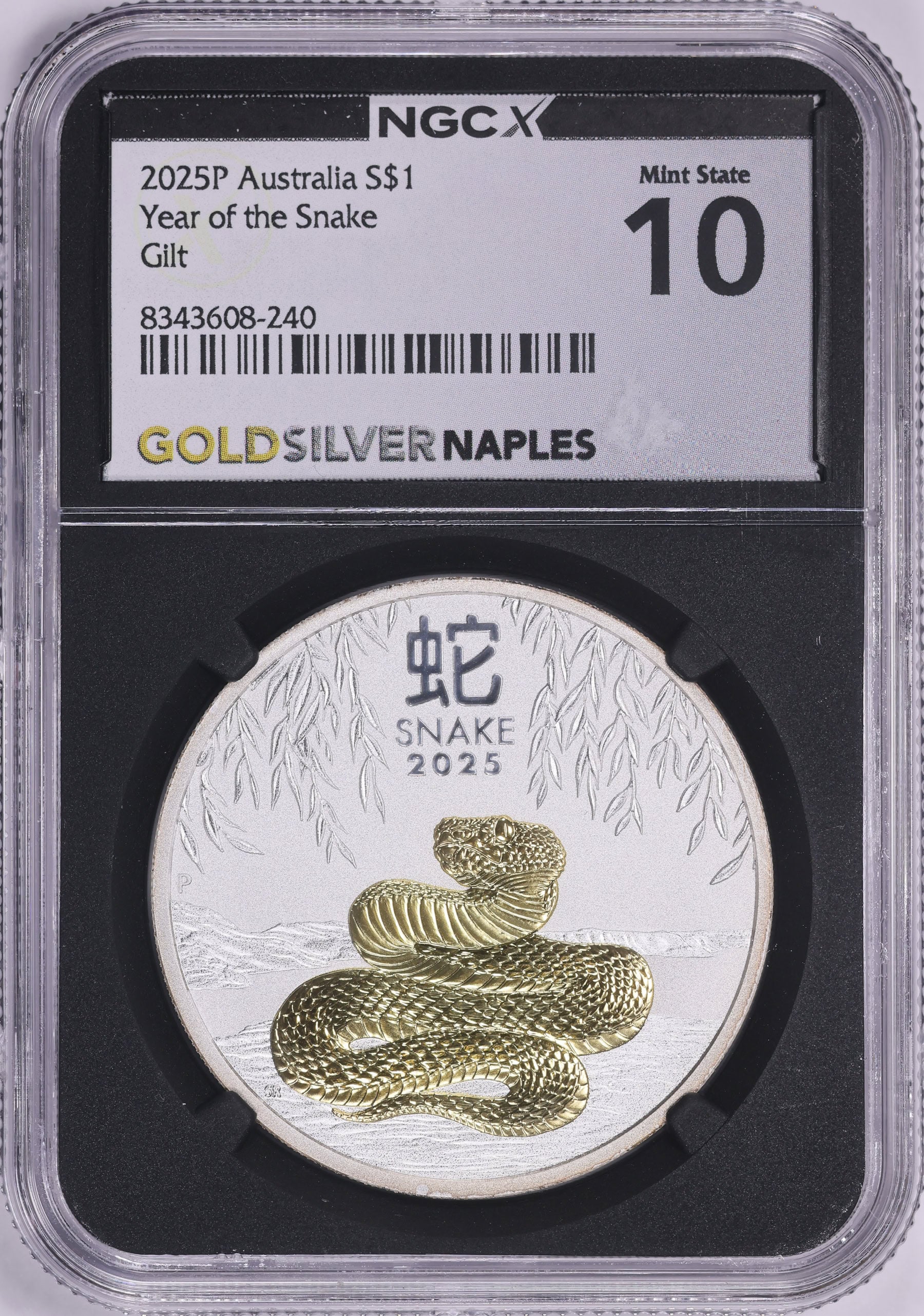 Australia 2025-P Gilt Silver Dollar Lunar Series, Year of the Snake KM-4811 NGCX Mint State 10 (NGC MS-70)