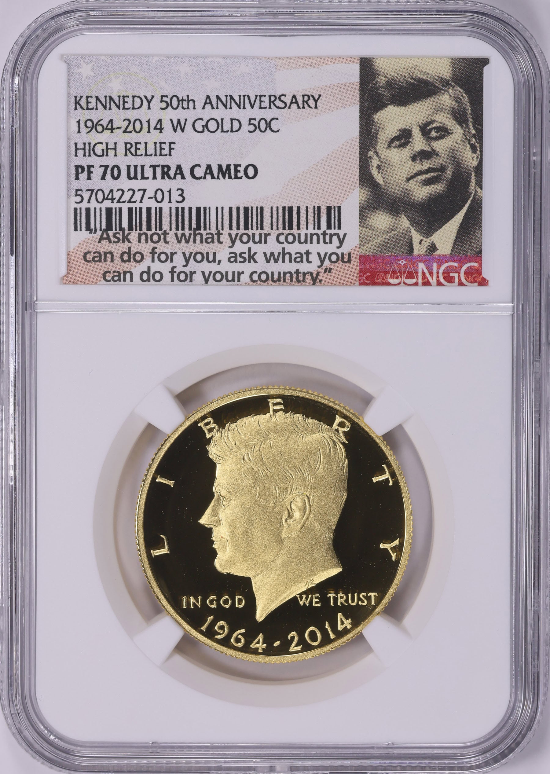 2014-W John F. Kennedy Gold Half Dollar 50th Anniversary NGC Proof-70 UC