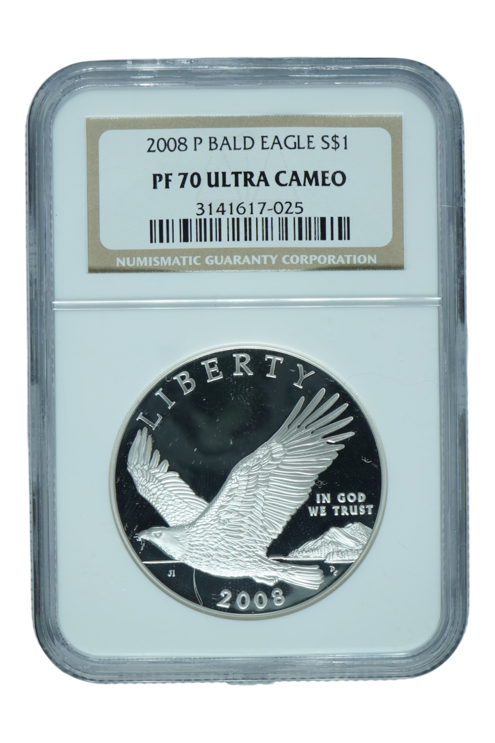 2008 Bald Eagle silver coin in NGC holder with label