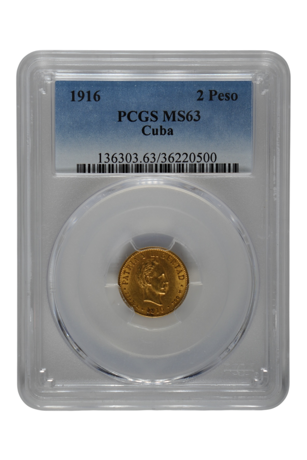 Cuba 1916 Gold 2 Pesos KM-17 PCGS MS-63