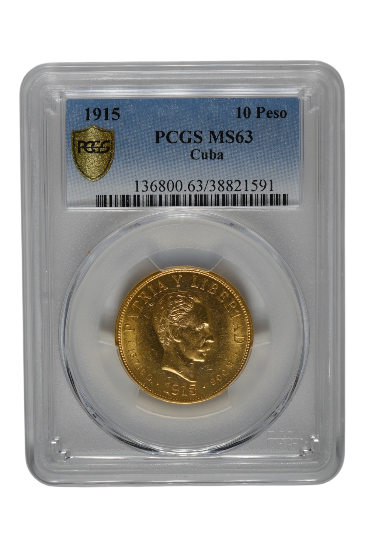 1915 Gold Cuba 10 Pesos PCGS MS 63