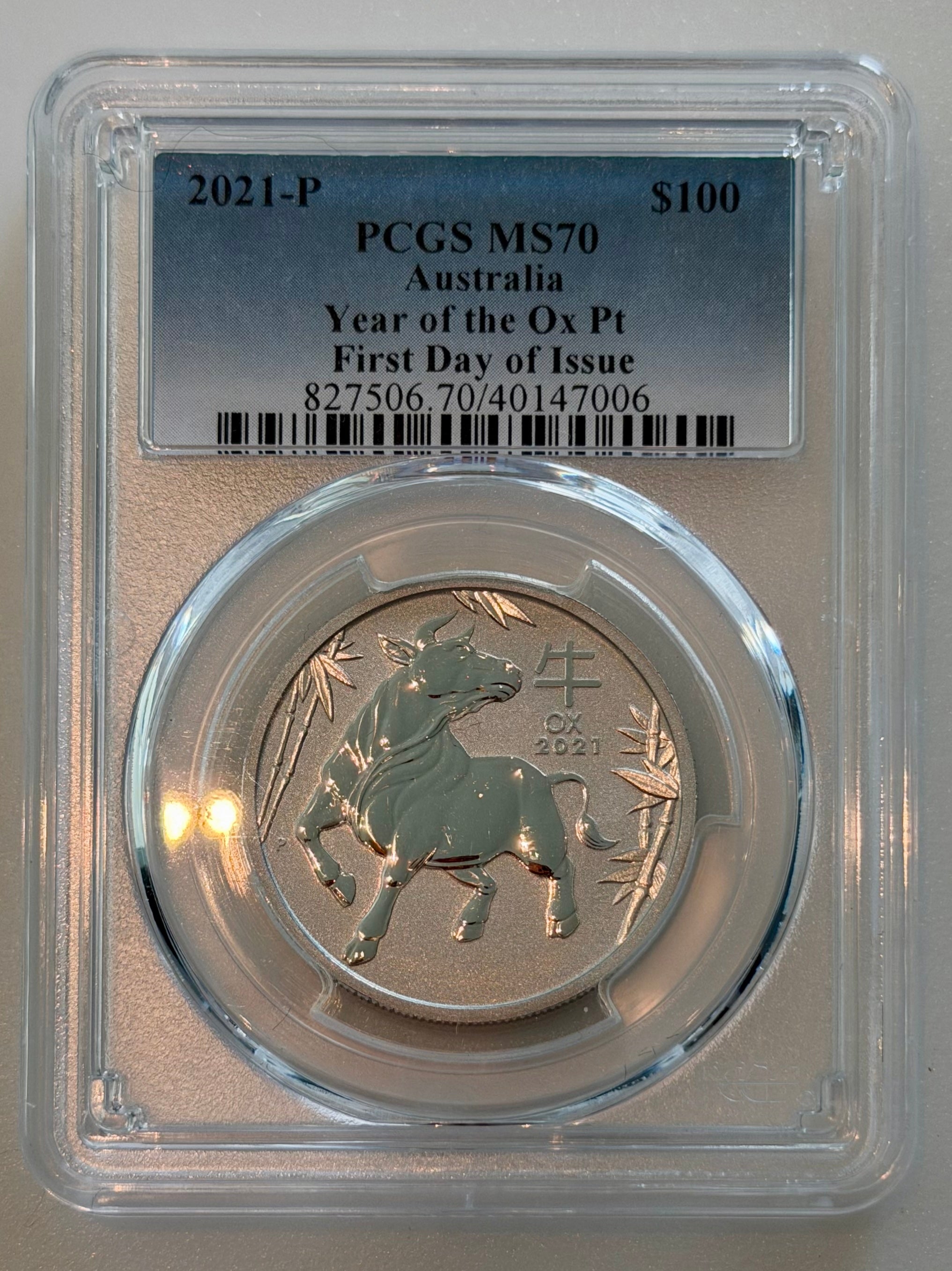 2021 1 oz Platinum Australia Lunar Ox PCGS MS-70 FDI
