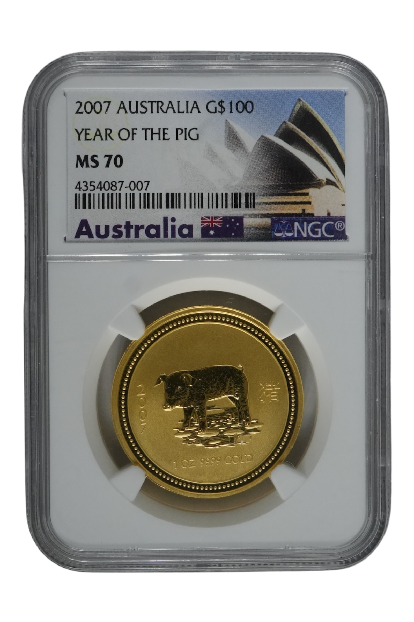 2007 1 oz Gold Australia Lunar Pig NGC MS 70