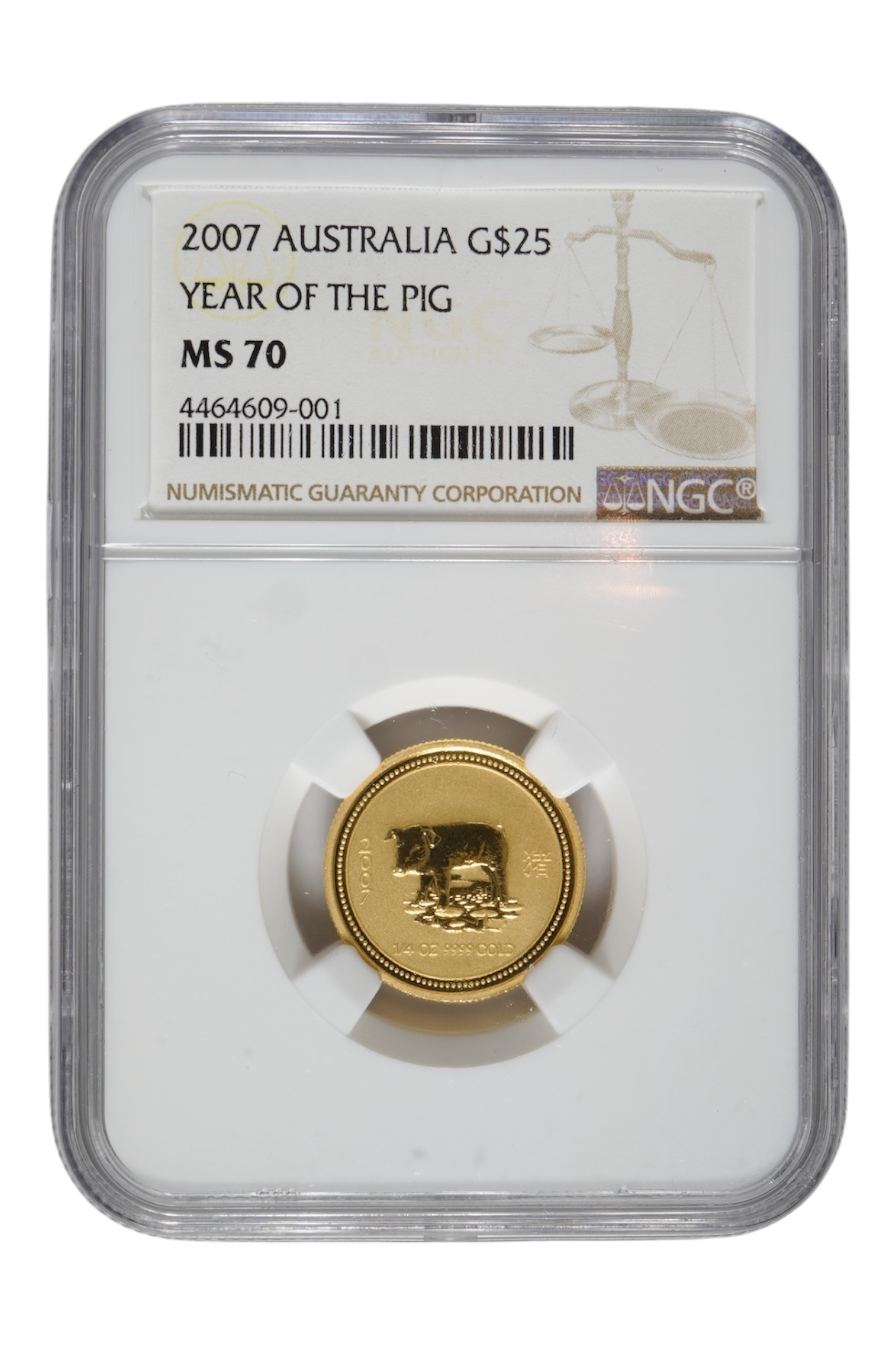 2007 0.2501 oz Gold Australia Lunar Pig NGC MS 70