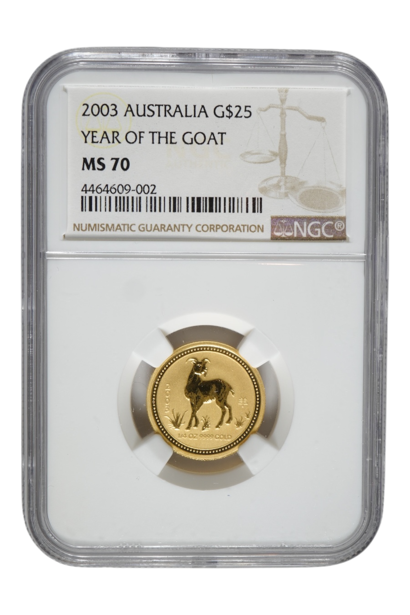 2003 0.25 oz Gold Australia Lunar Goat NGC MS 70
