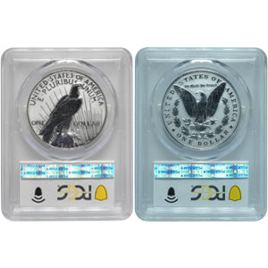 2023-S 1.716 oz Silver Morgan & Peace RP Set PCGS PF 70 Rev Proof