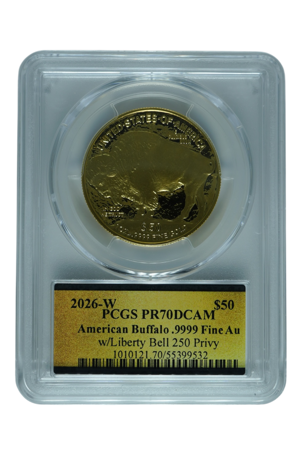 2026-W Gold Buffalo $50 Liberty Bell 250 Privy PCGS PR-70 DCAM