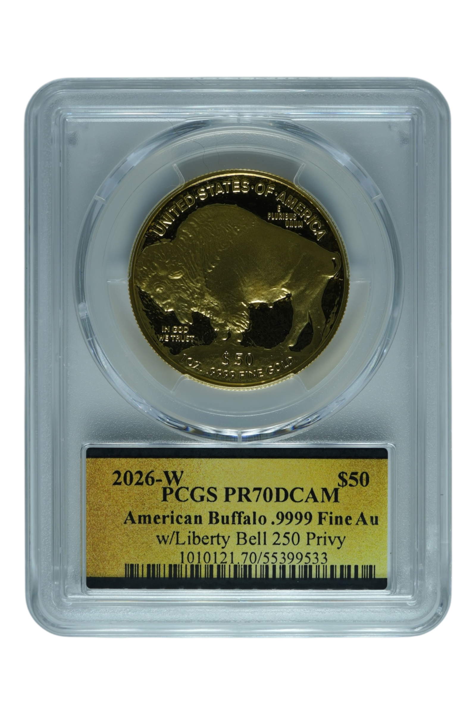 2026-W Gold Buffalo $50 Liberty Bell 250 Privy PCGS PR-70 DCAM