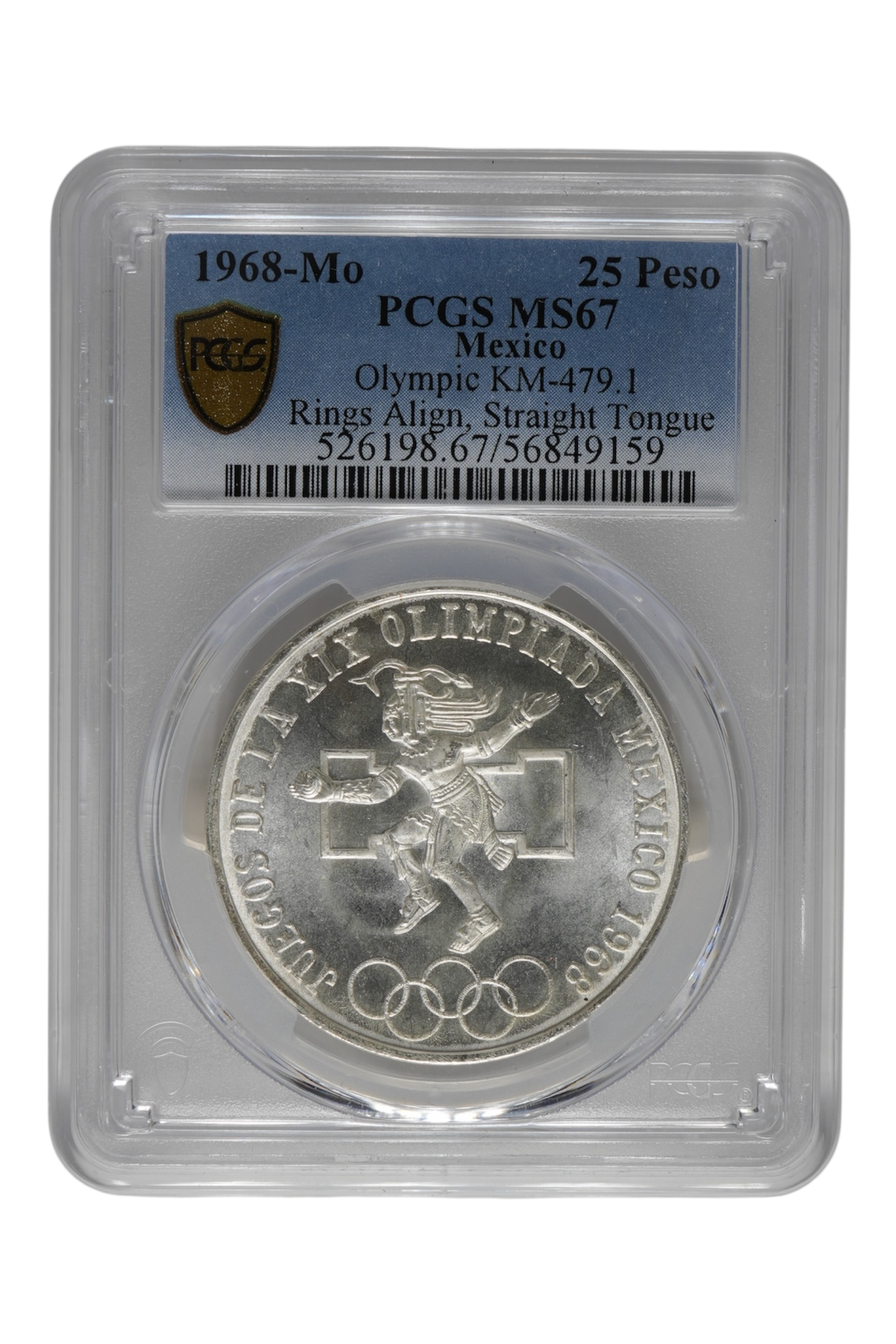 1968 Mexico Silver 25 Pesos Olympic PCGS MS 67