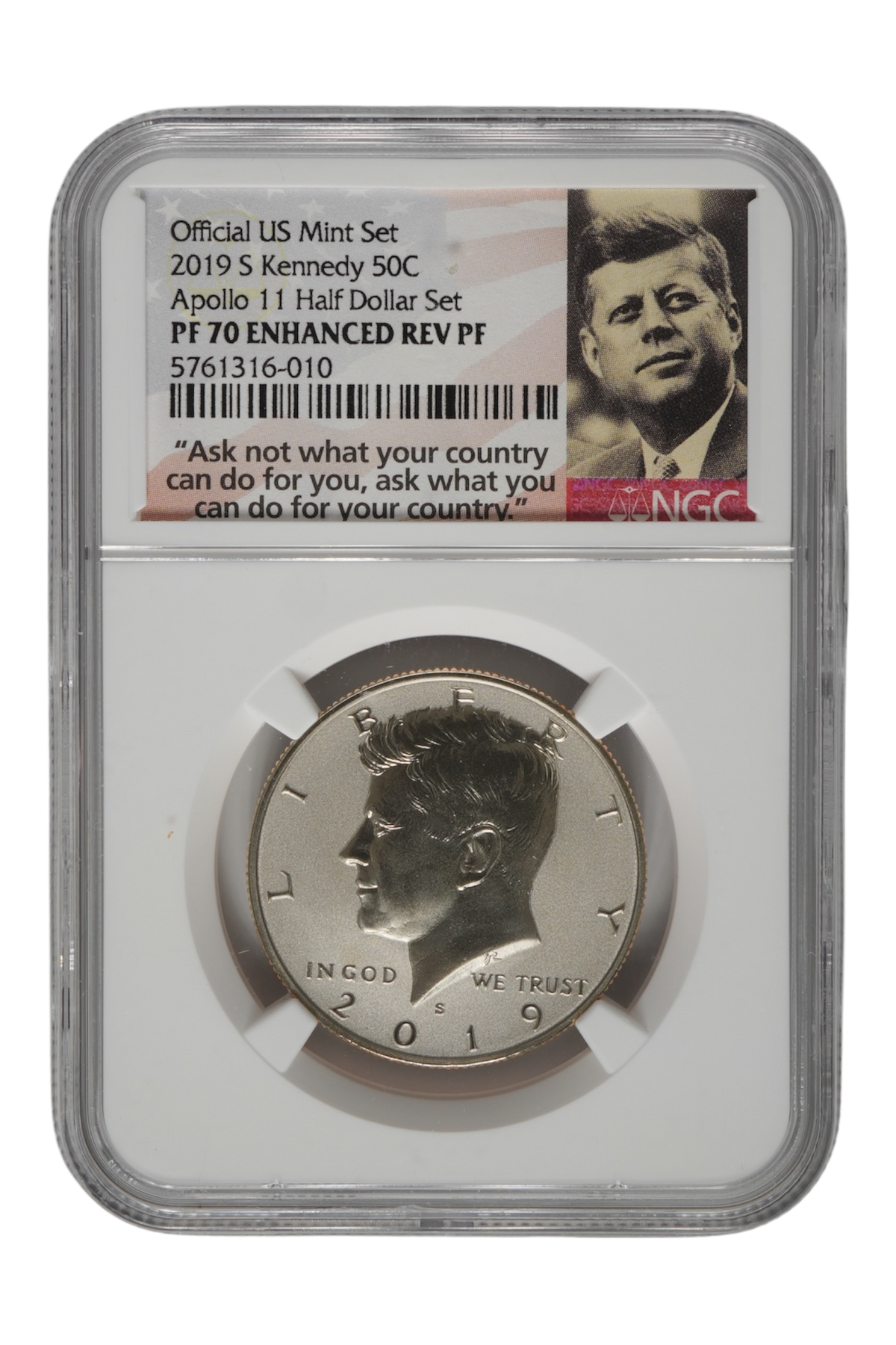 2019-S Enhanced Reverse Proof Kennedy Half Dollar 0.3646 oz Clad NGC PF 70
