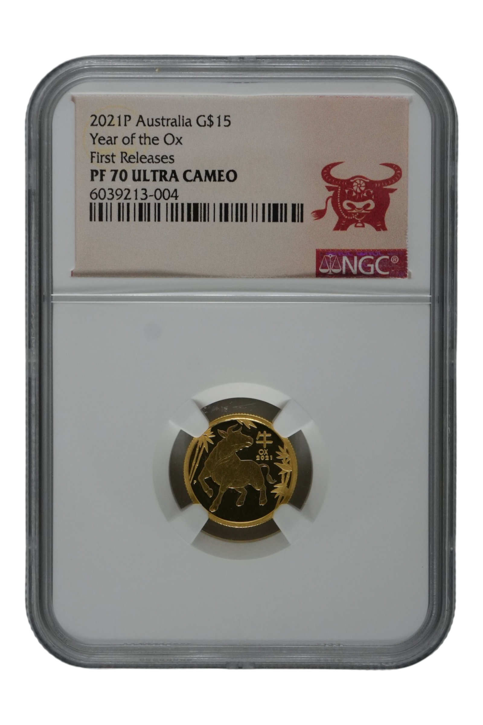 2021-P 1/10 oz Gold Australia Lunar Ox NGC PF 70 UCAM