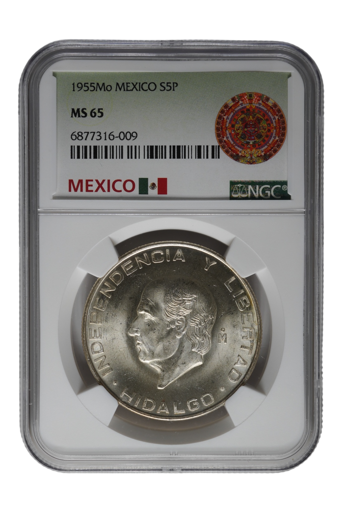 1955 Mexico Silver 5 Pesos NGC MS 65