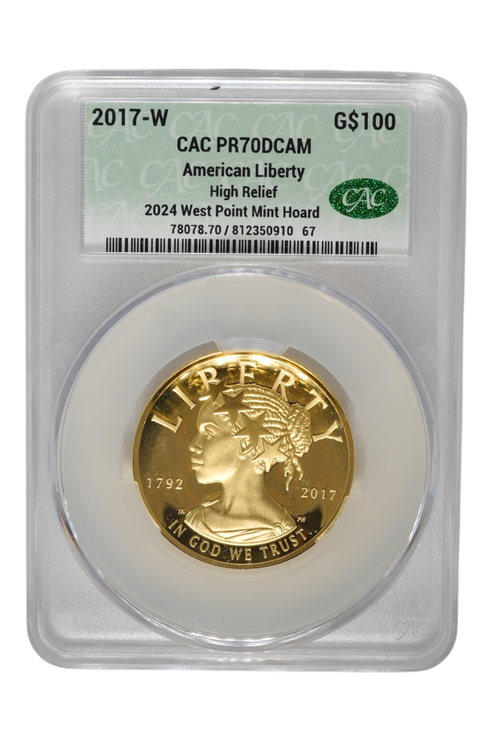 2017-W 1 oz Gold American Liberty HR CACG PR-70