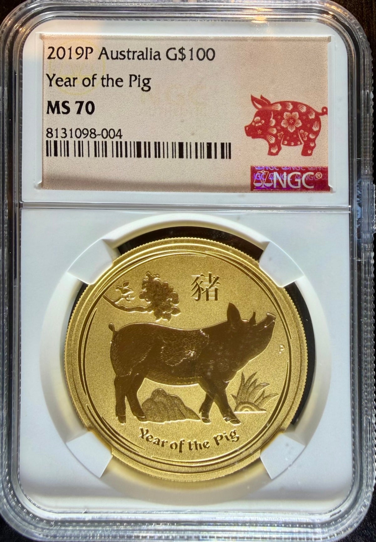 2019 1 oz Gold Australia Lunar Pig NGC MS 70