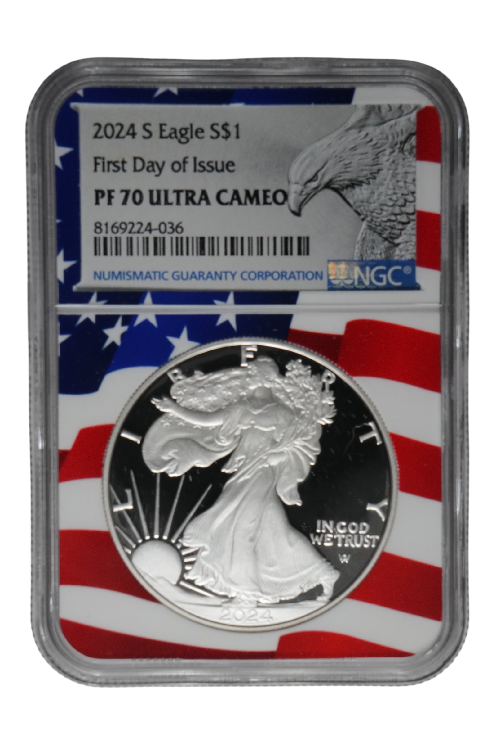 2024-S 1 oz American Silver Eagle NGC PF 70 UCAM FDI Flag Picture Frame