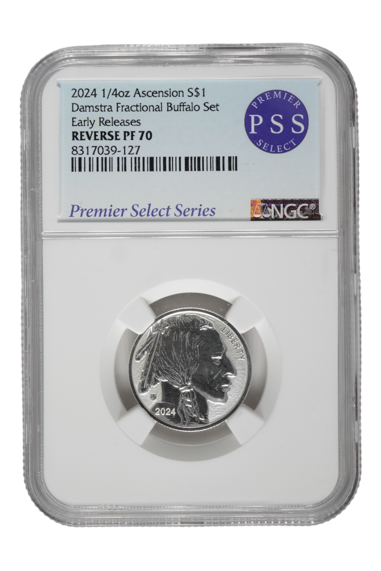 2024 1/4 oz Silver Ascension Island Damstra Buffalo NGC Proof-70 Reverse Proof