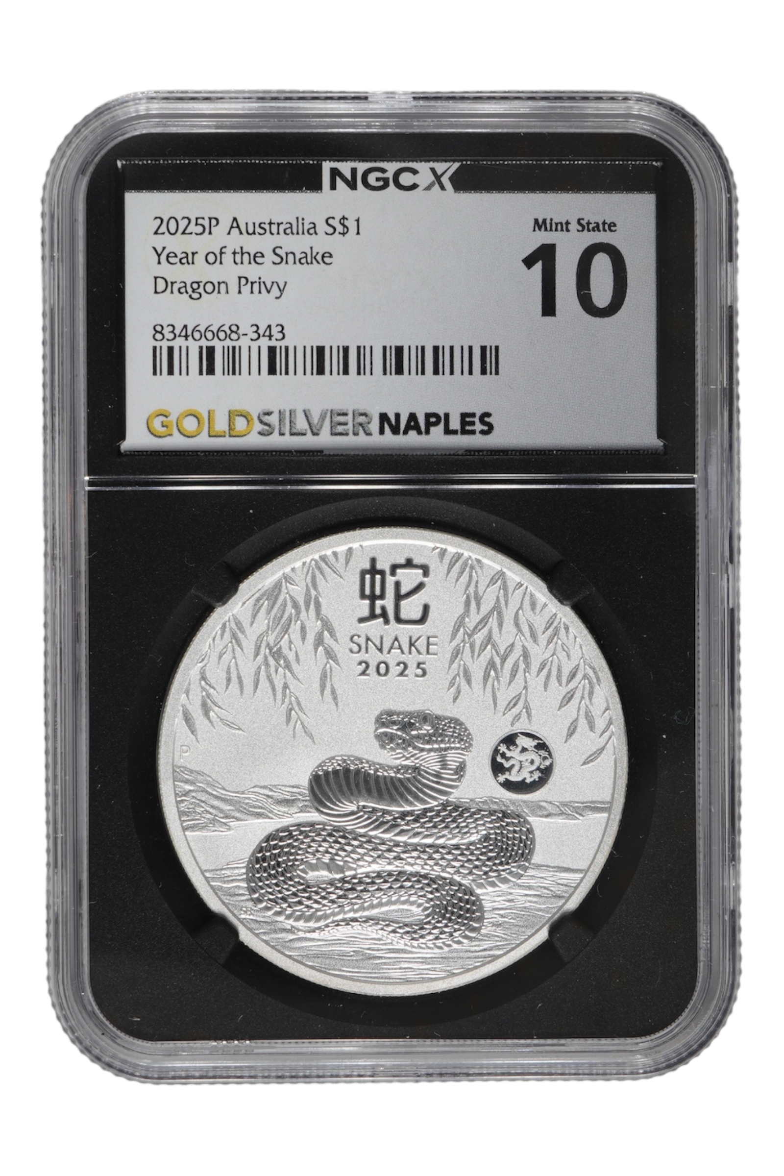 2025-P 1 oz Silver Australia Lunar Snake (Dragon Privy) NGCX MS-10