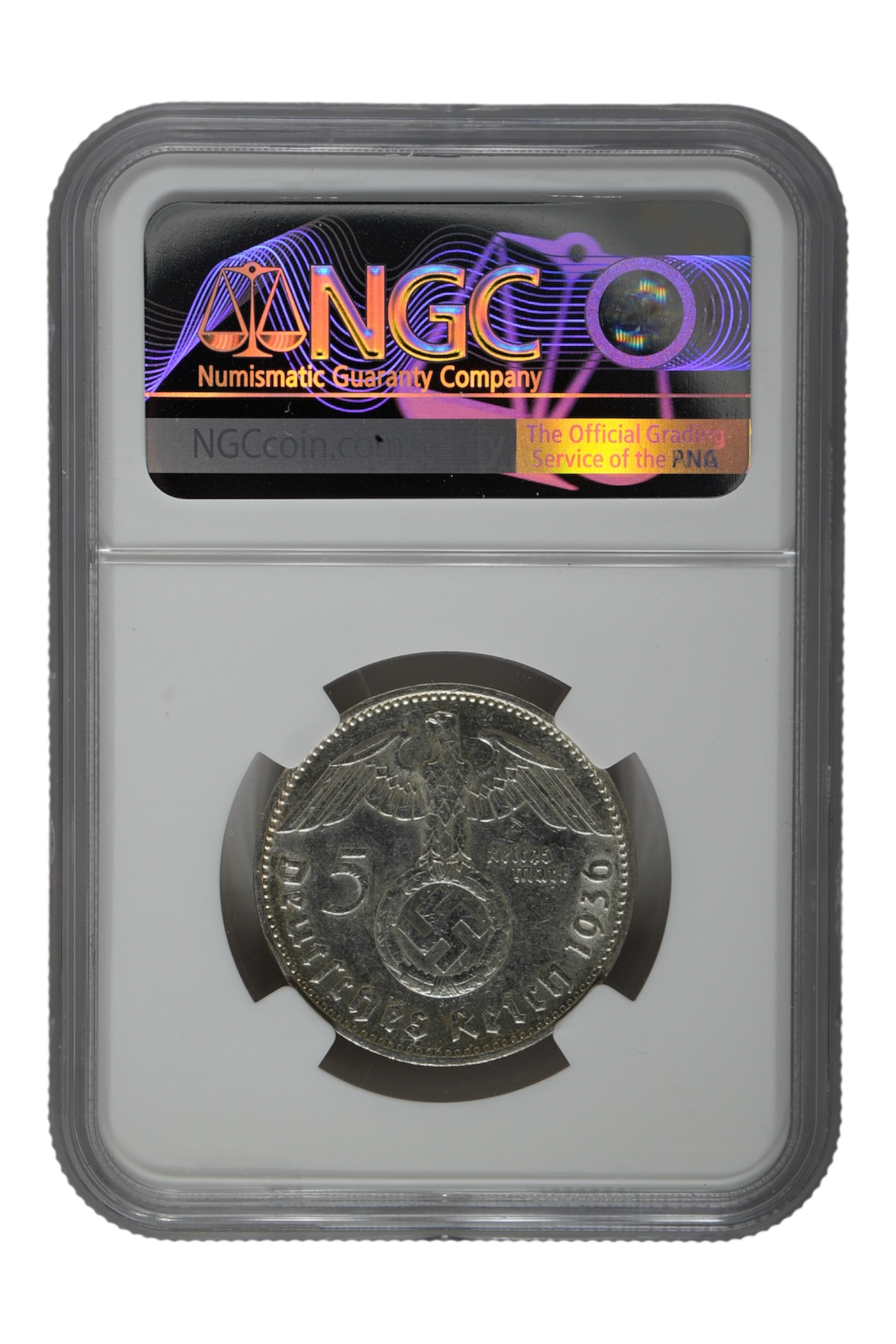 Germany 1936-J Silver 5 Marks KM-94 NGC AU Details (Cleaned)