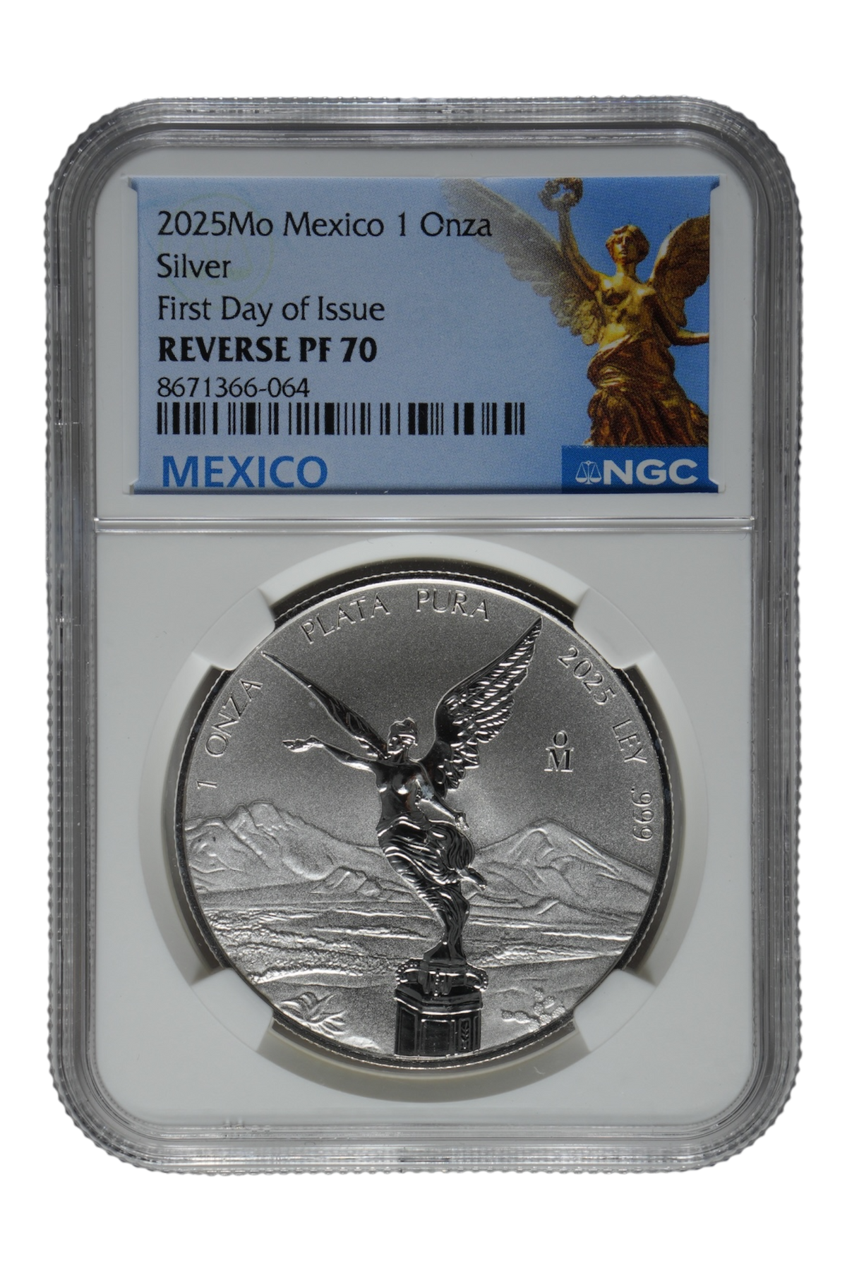 Mexico 2025-Mo Silver Onza Libertad Reverse Proof KM-639 First Day of Issue NGC PF-70
