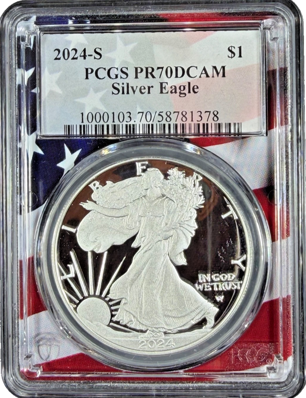 🇺🇸 2024 S 1oz Silver Eagle Proof PCGS PR70 DCAM - Flag Picture Frame