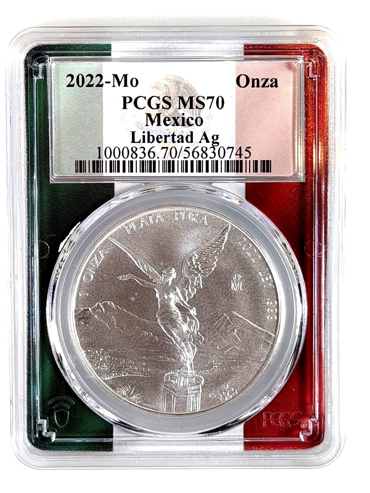 🇲🇽 2022-Mo Mexico 1 oz Silver Libertad PCGS MS70 – Flag Picture Frame Label
