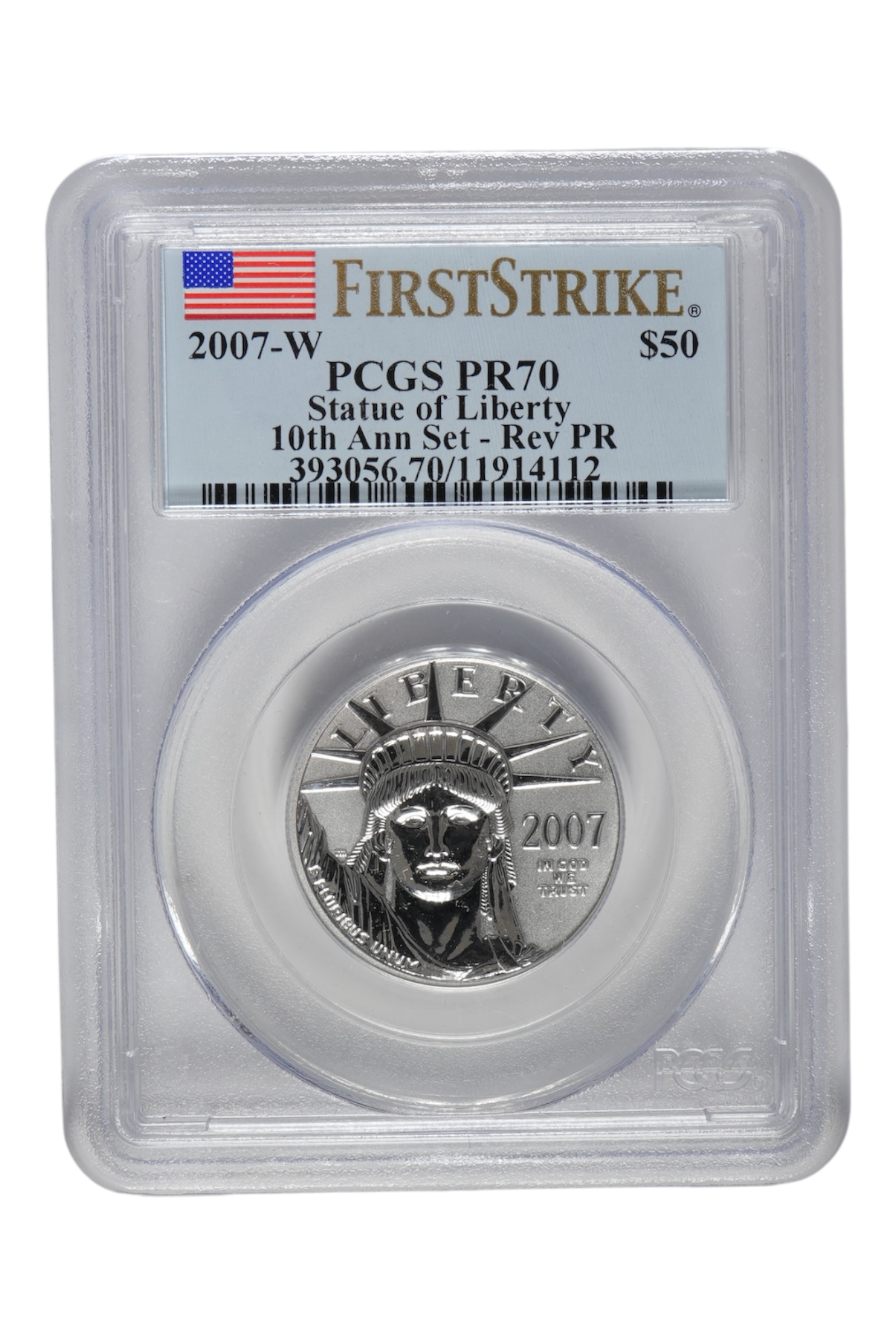 2007-W 1/2 oz American Platinum Eagle PCGS PR-70 FS Rev Proof