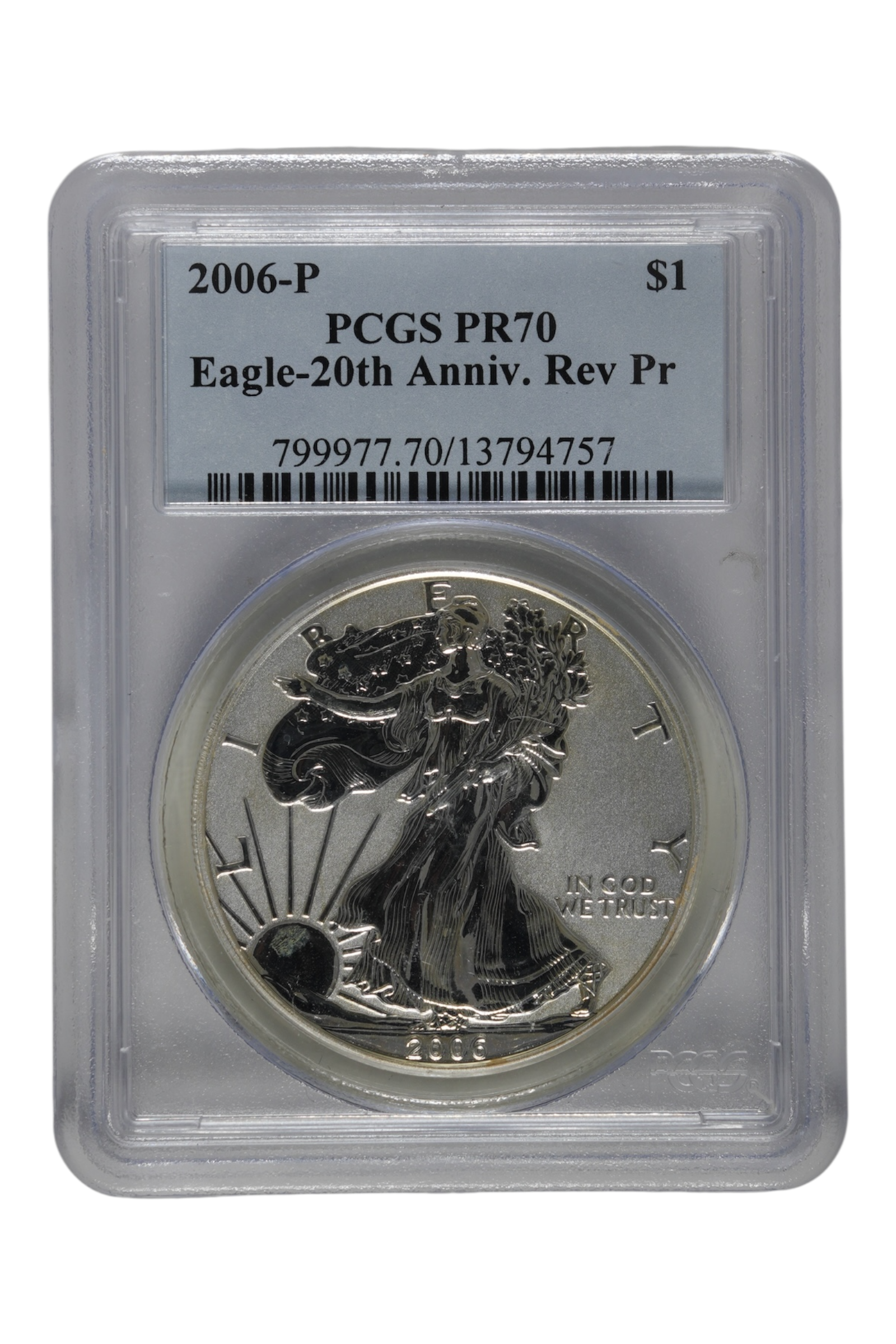2006-P 1 oz Silver Eagle 20th Anniversary Reverse Proof PCGS PR 70