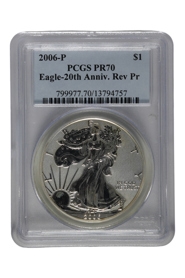 2006-P 1 oz Silver Eagle 20th Anniversary Reverse Proof PCGS PR 70