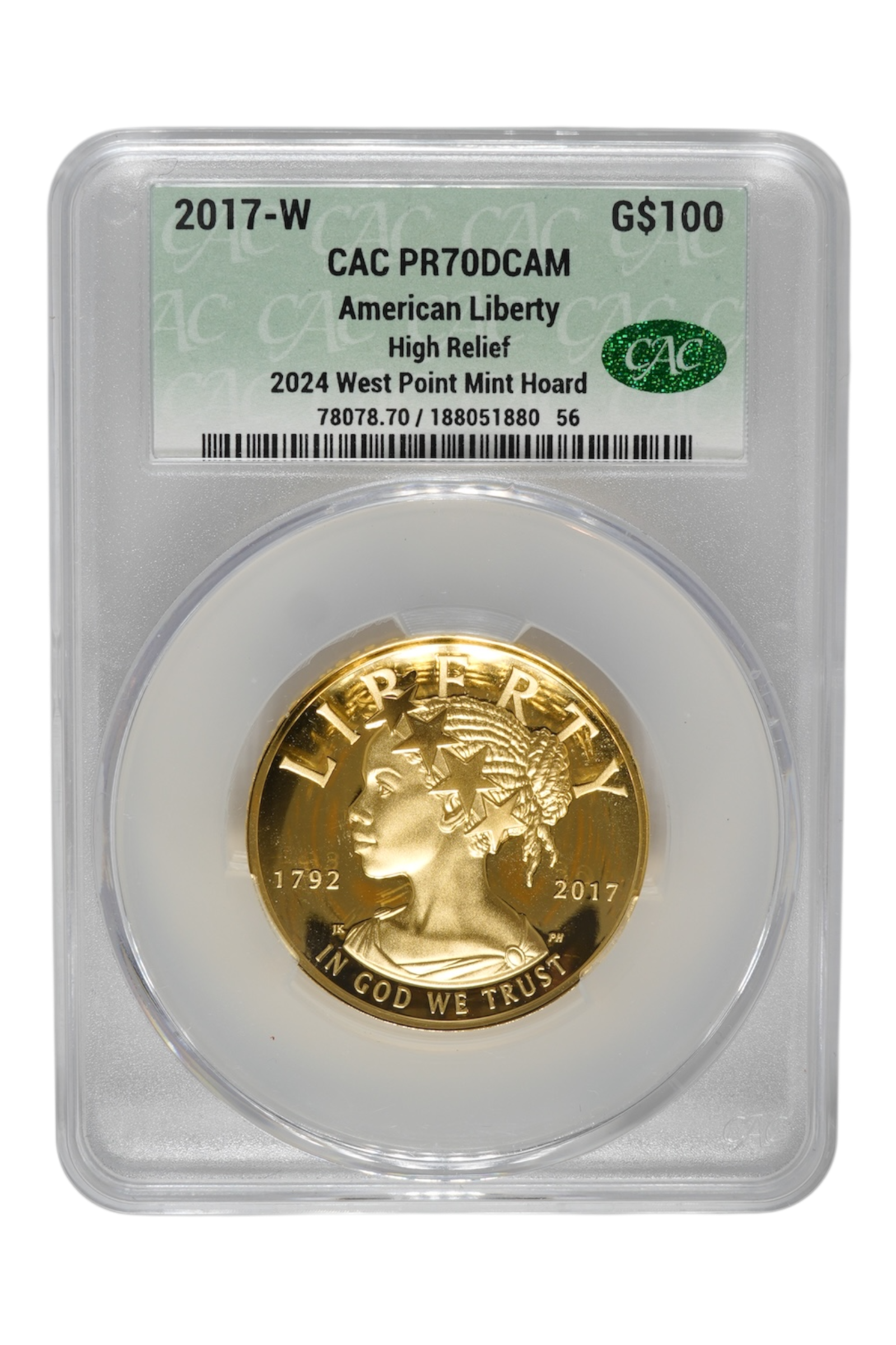 2017-W 1 oz Gold American Liberty HR CACG PR-70
