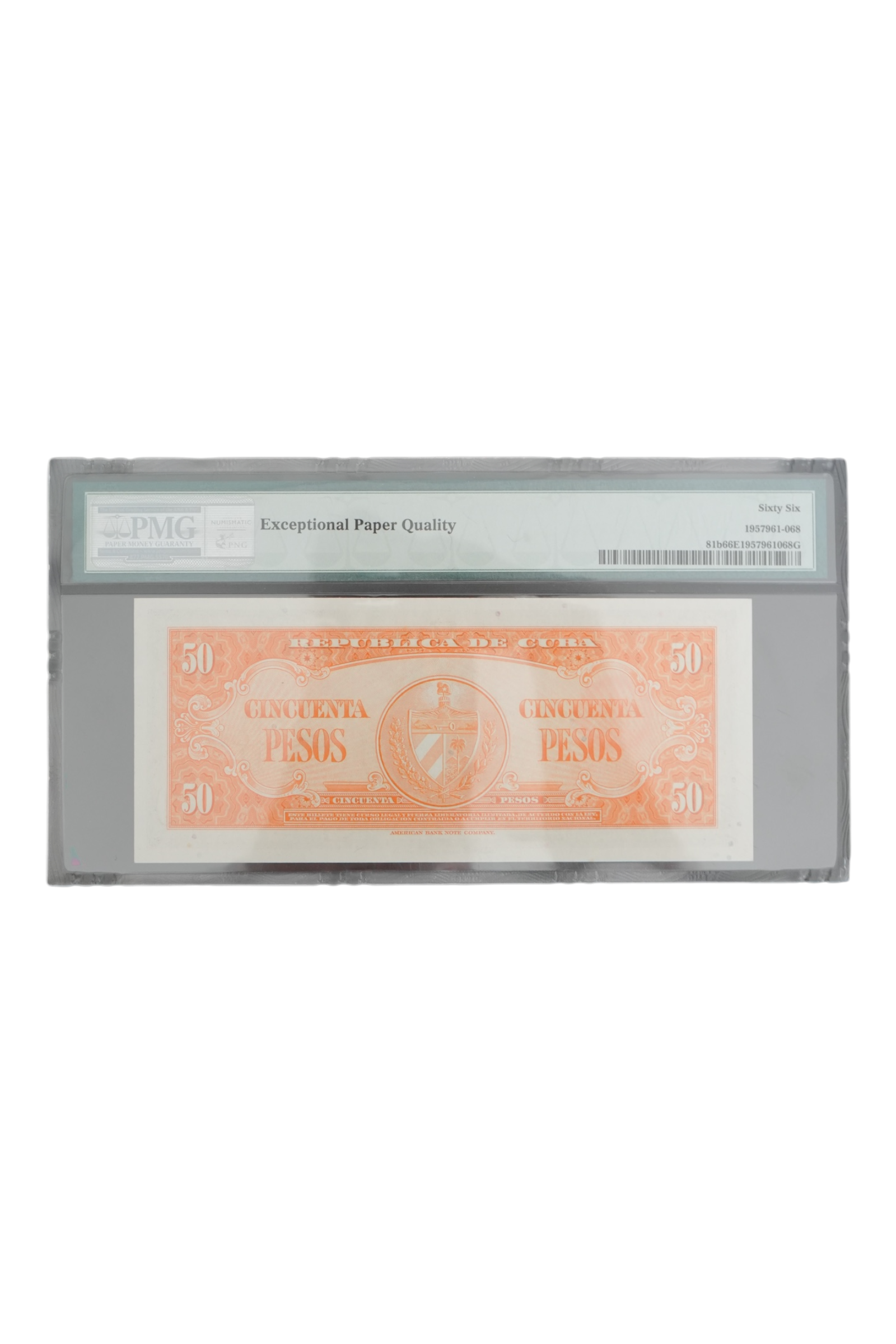 1958 Cuba Banknote 50 Pesos PMG 66 EPQ
