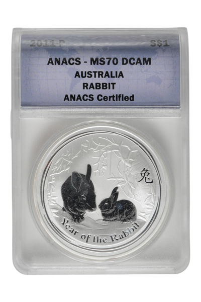 2011-P 1 oz Silver Australia Lunar Rabbit ANACS MS 70 DCAM