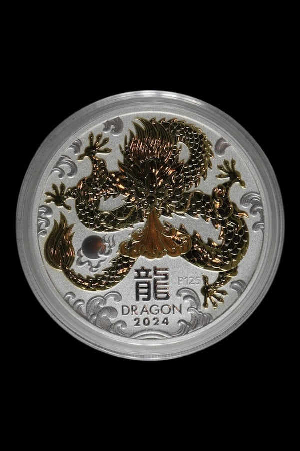 2024 1 oz Silver Australia Lunar Dragon Proof Gilt