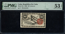 Cuba 1869 50 Centavos Republica de Cuba Remainder Note SCWPM-54r PMG About Uncirculated 53 EPQ