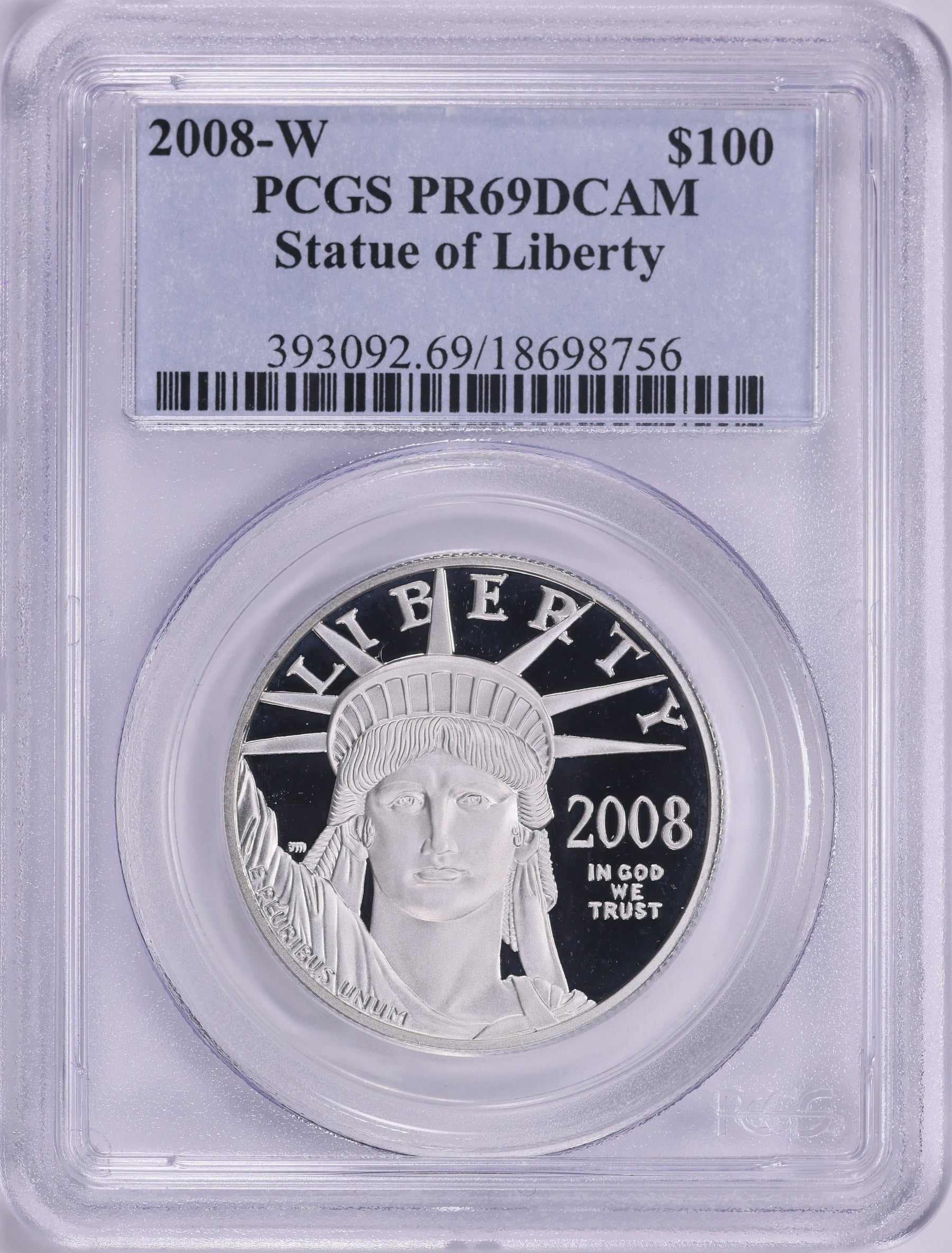 2008-W $100 One-Ounce Platinum American Eagle PCGS Proof-69 DCAM