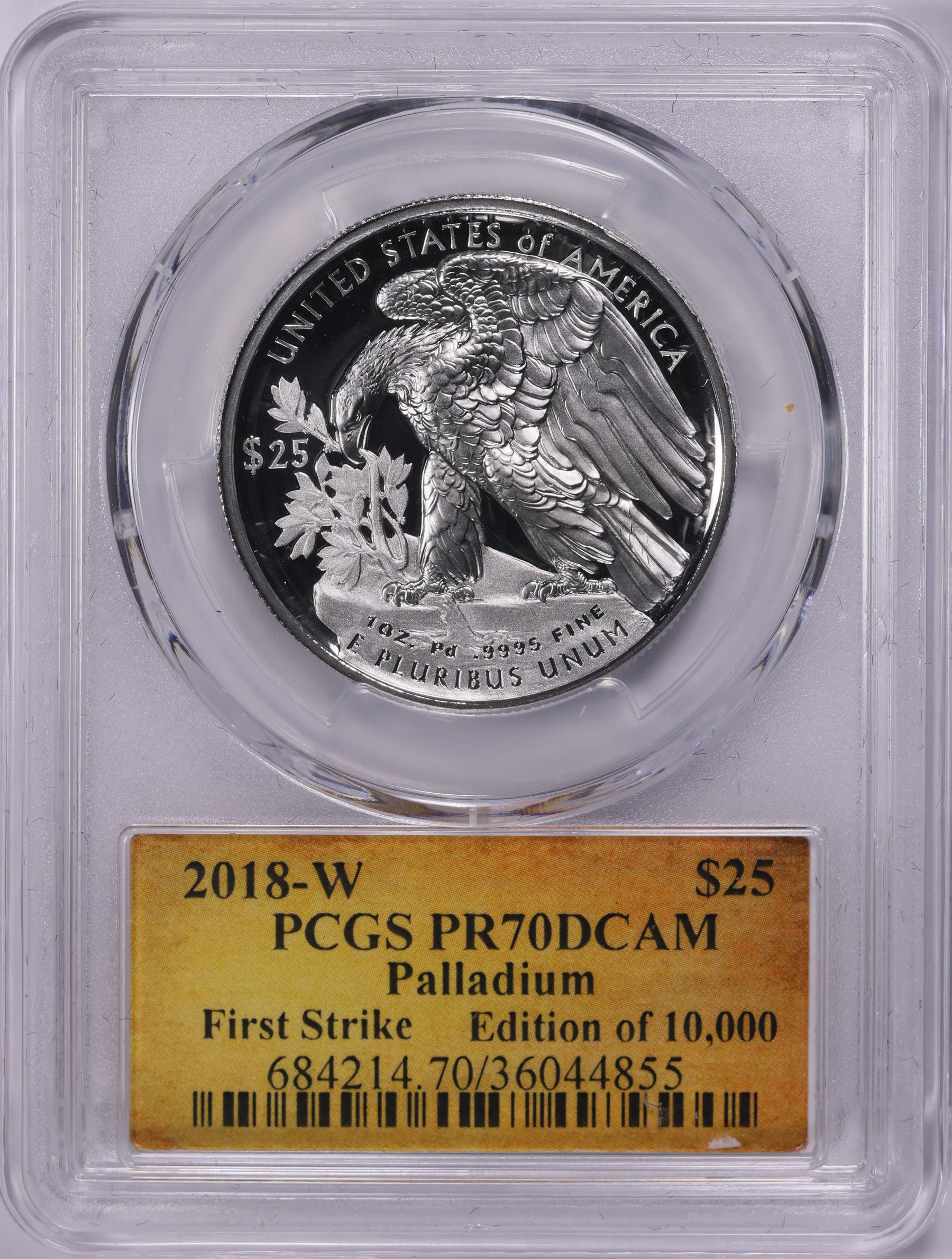 2018-W $25 American Liberty Palladium First Strike PCGS Proof-70 DCAM (Thomas S. Cleveland Signed Label)