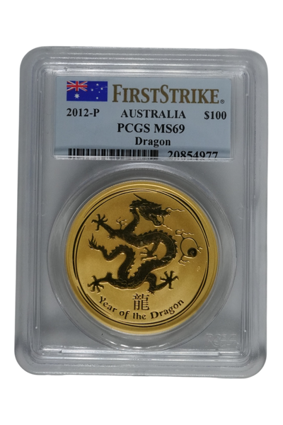 2012 1 oz Gold Australia Lunar Dragon PCGS MS-69