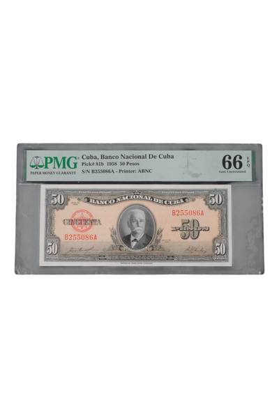 1958 Cuba Banknote 50 Pesos PMG 66 EPQ