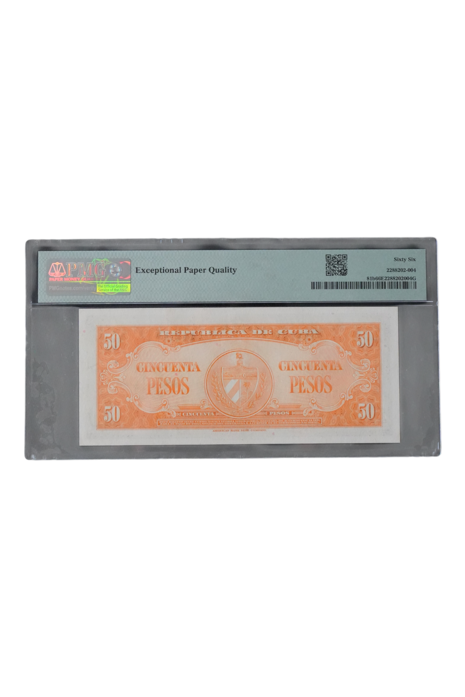 1958 Cuba Banknote 50 Pesos PMG 66 EPQ