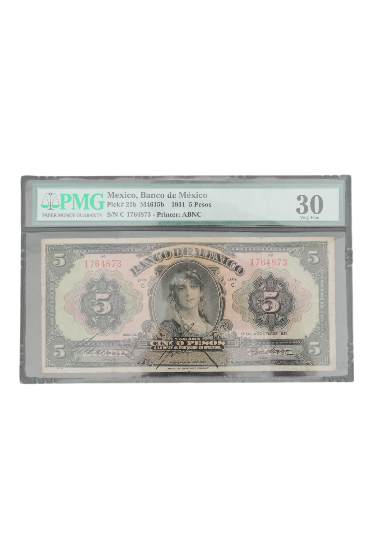 1931 Mexico Banknote 5 Pesos PMG Very Fine 30