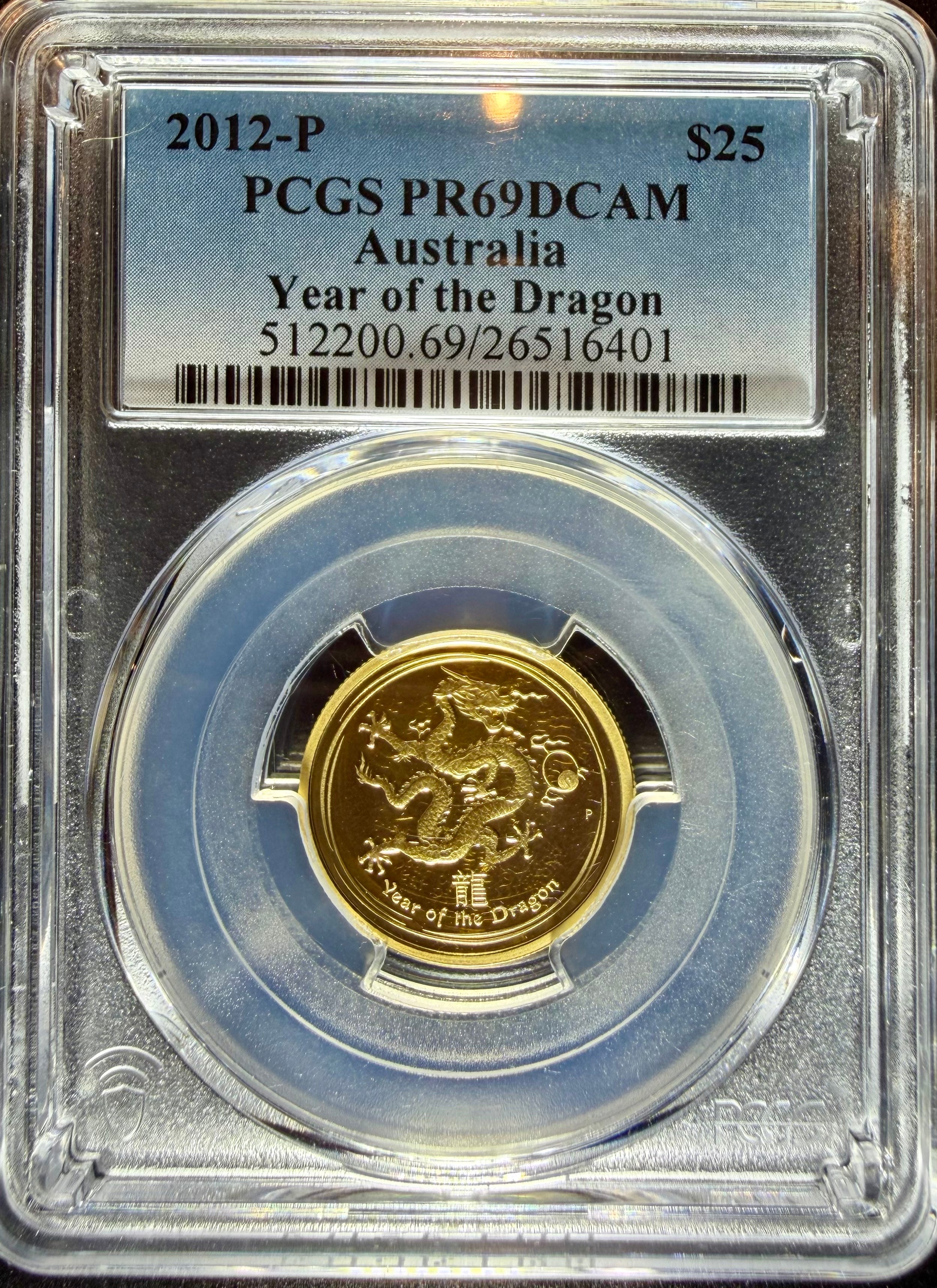 2012 1/4 oz Gold Australia Lunar Dragon PCGS PR-69 DCAM