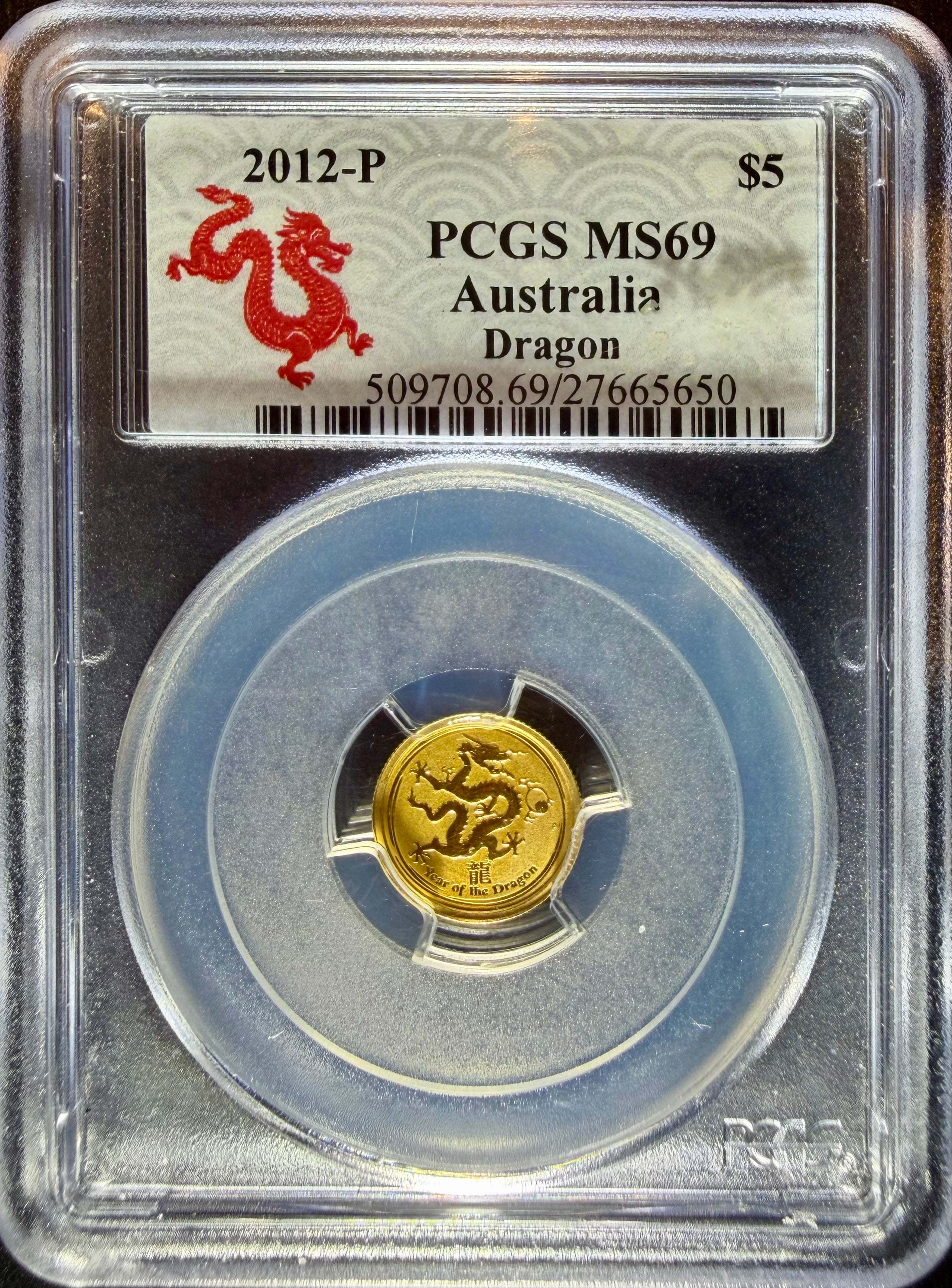 2012 1/20 oz Gold Australia Lunar Dragon PCGS MS-69