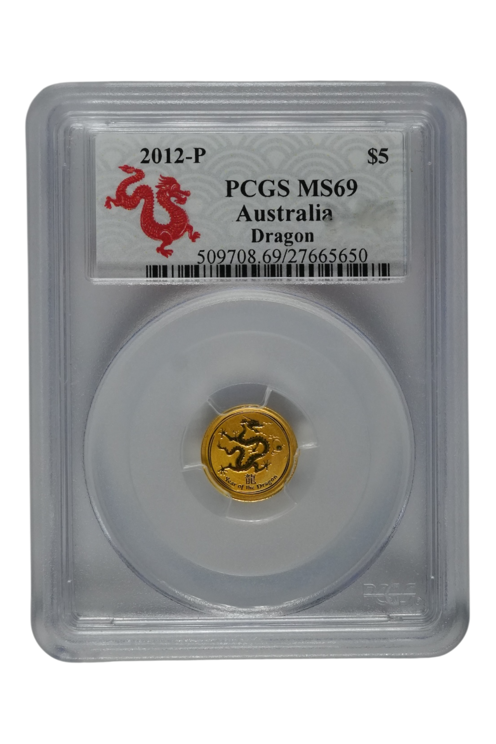 2012 1/20 oz Gold Australia Lunar Dragon PCGS MS-69