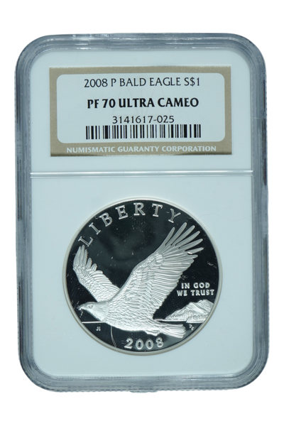 2008 Bald Eagle silver coin in NGC holder with label