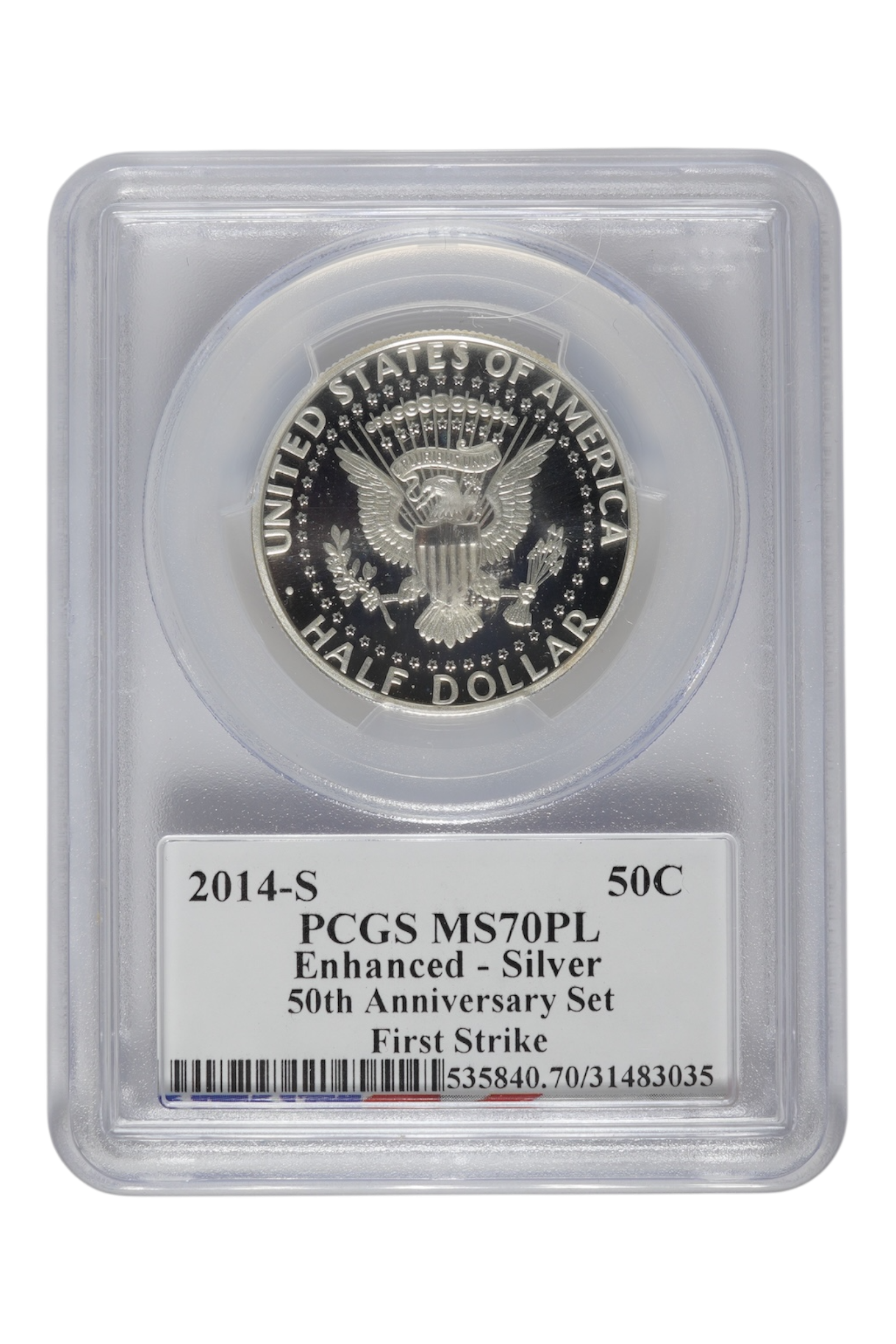 2014-S 0.3617 oz Silver Kennedy Half Dollar 50th Anniv PCGS MS 70 PL FS