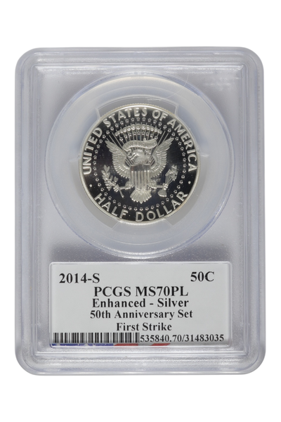 2014-S 0.3617 oz Silver Kennedy Half Dollar 50th Anniv PCGS MS 70 PL FS
